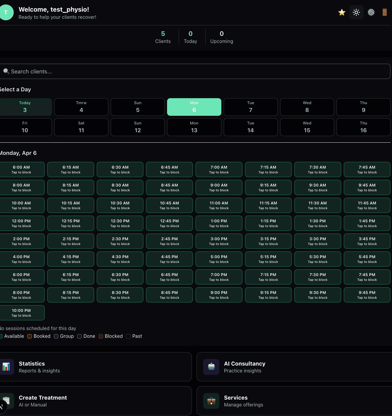 AISynit physiotherapist dashboard